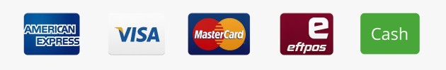 Accepted payment methods, including major cards, Eftpos, and cash.