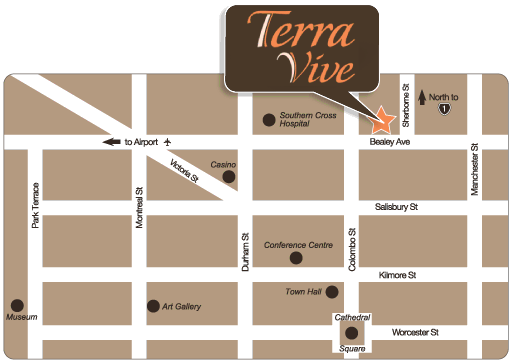 Terravive entrance at 175 Bealey Avenue, Christchurch Central, near the city centre